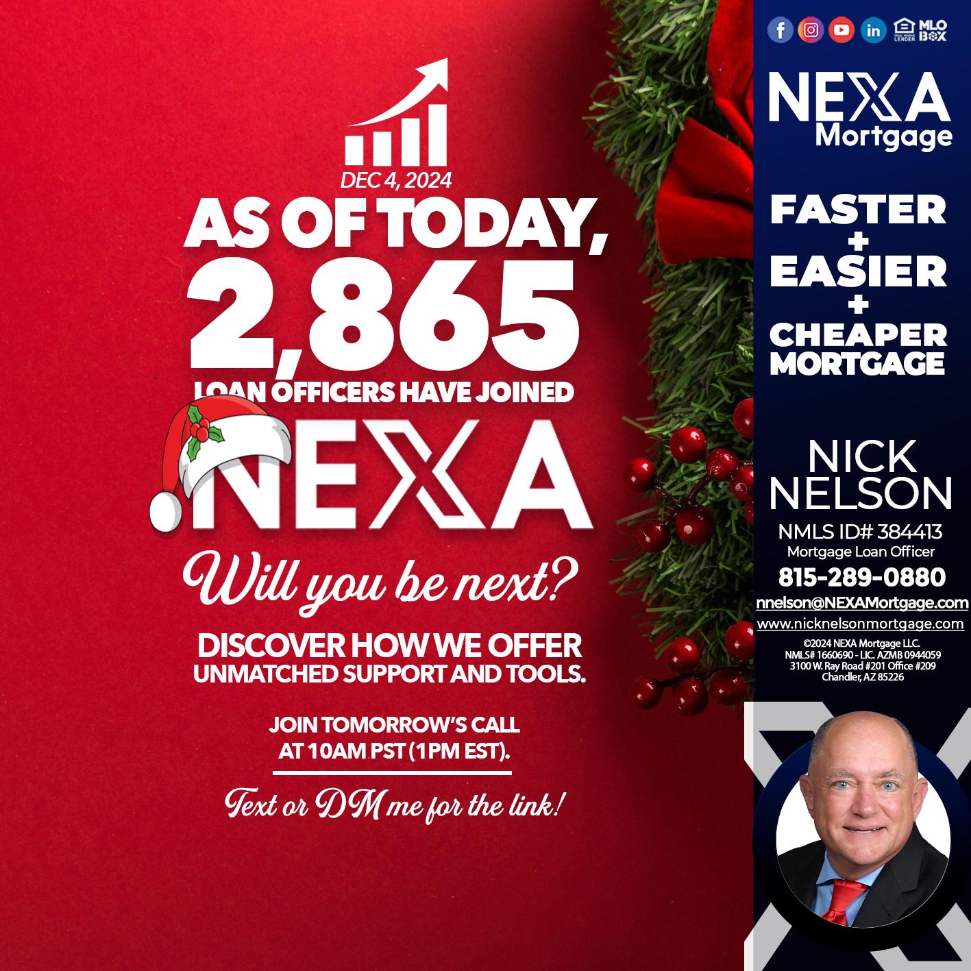 AS OF TODAY - Nicholas Nelson -Mortgage Loan Officer